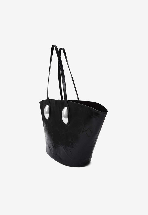 Large Dome Crackled Leather Tote Bag