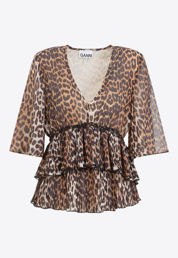 Animal Print V-neck Blouse