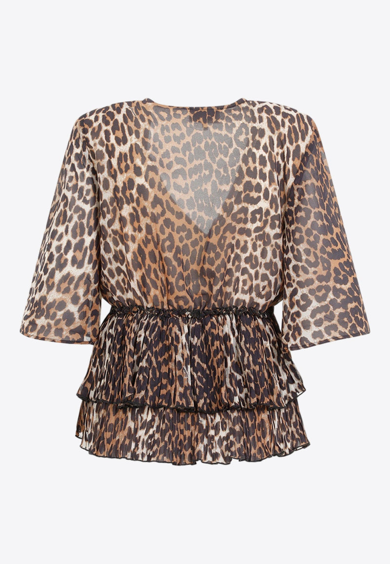 Animal Print V-neck Blouse