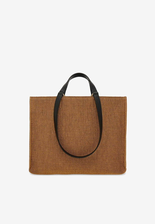 Medium TT Sign Woven Raffia Tote Bag