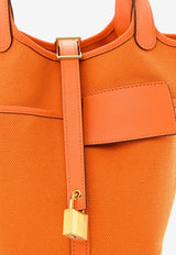 Picotin Cargo 18 in Orange Toile Goeland and Swift Leather with Gold Hardware