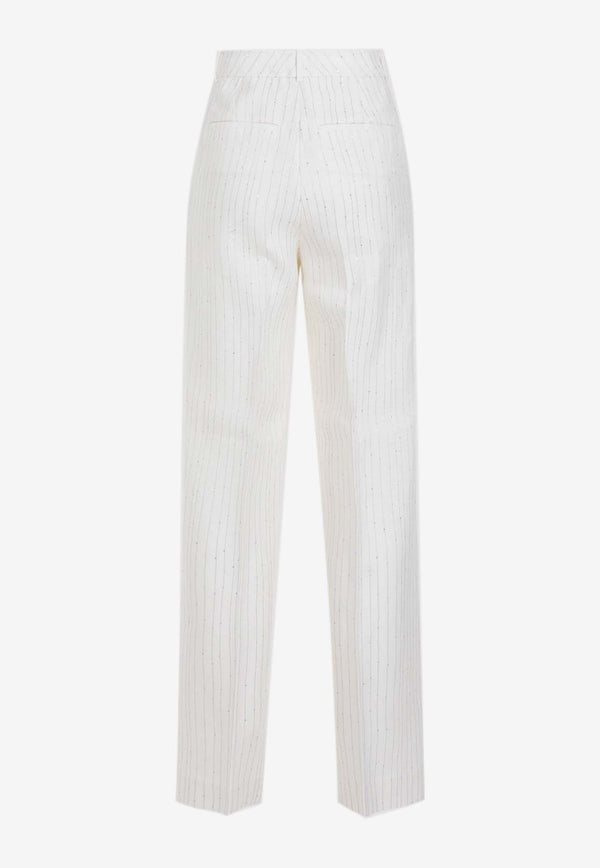 Pinstriped Sequined Linen Pants