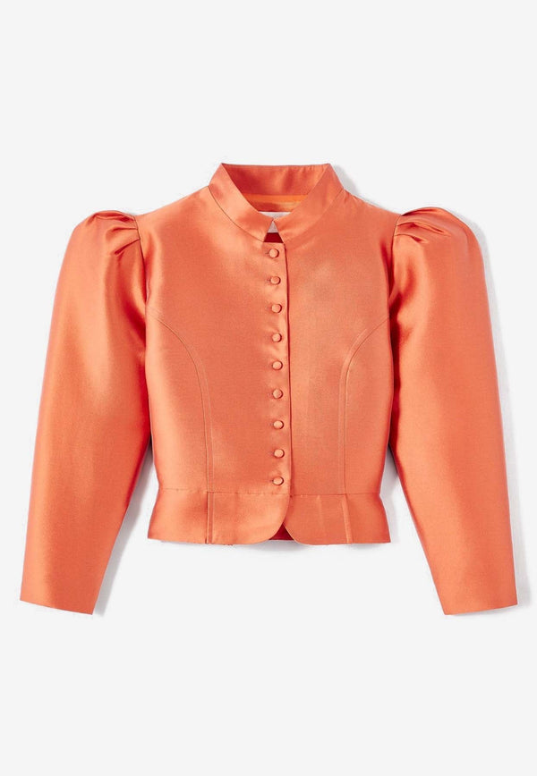 Puff-Sleeved Satin Jacket