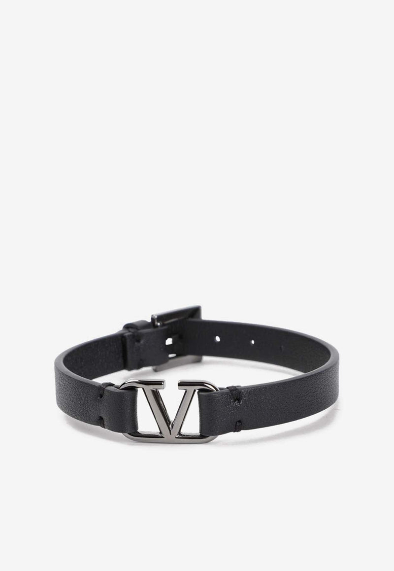 VLogo Plaque Leather Bracelet