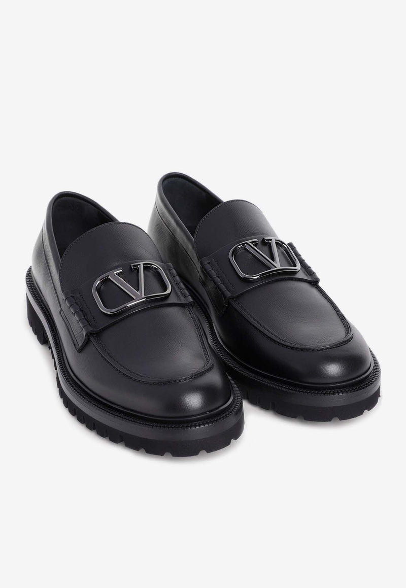 VLogo Plaque Leather Loafers