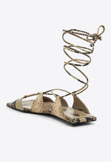 Snakeskin Wraparound Flat Sandals