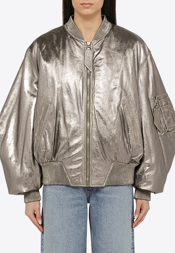 Anya Metallic Leather Bomber Jacket