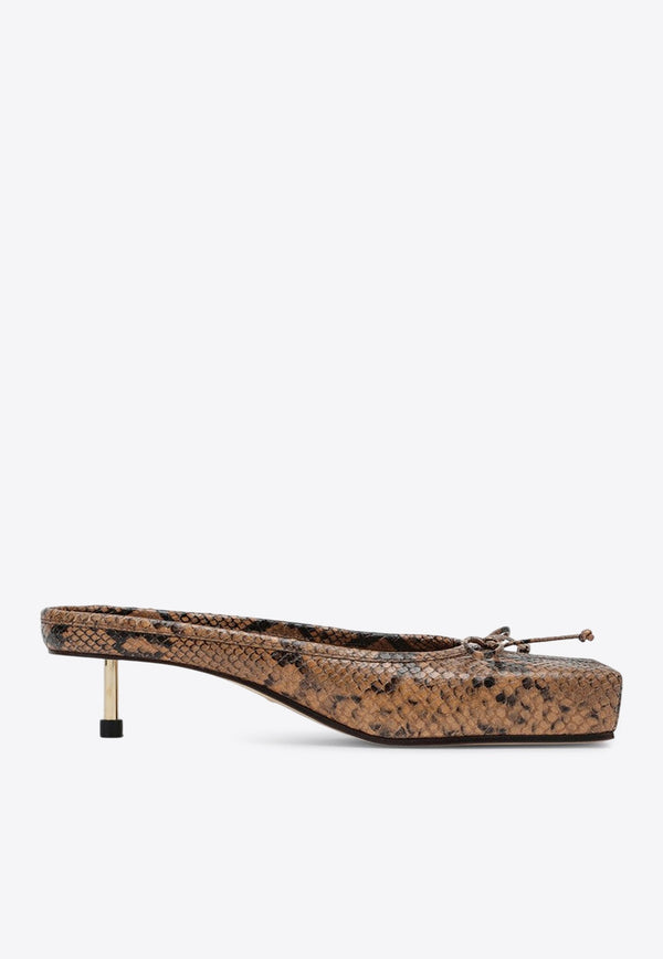 Le Ballet 35 Python Print Leather Square Mules