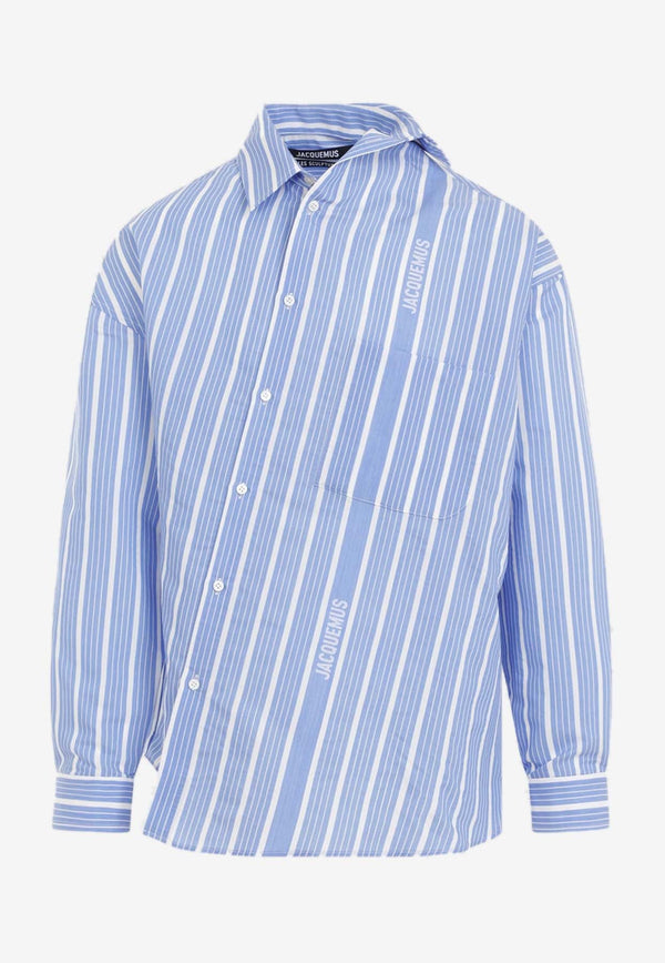 Asymmetric Striped Silk and Wool Shirt