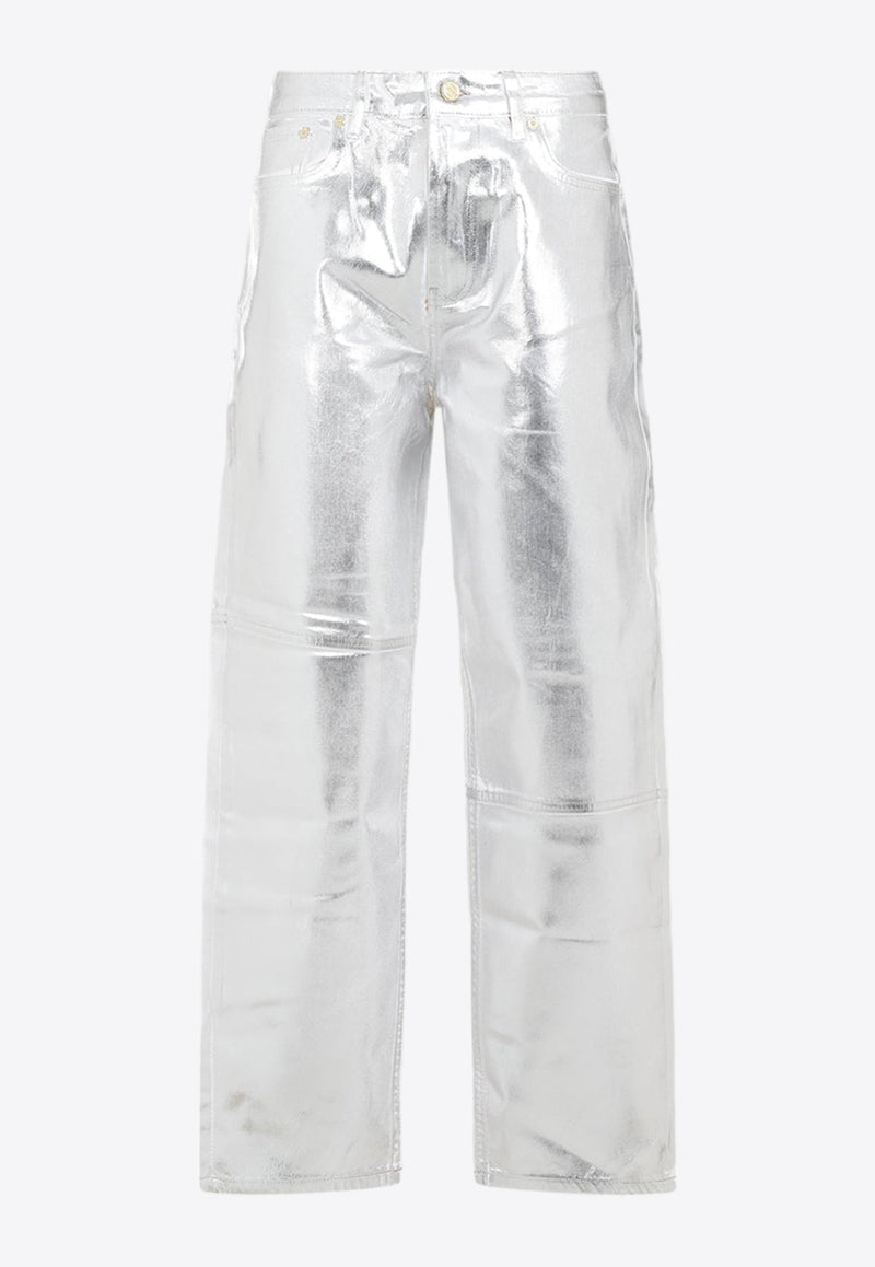 Metallic Curved-Leg Jeans