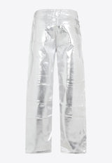 Metallic Curved-Leg Jeans