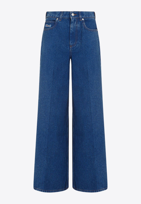 Logo-Embroidered Wide-Leg Jeans