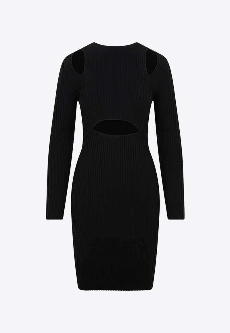 Knitted Knee-Length Dress with Cut-Outs