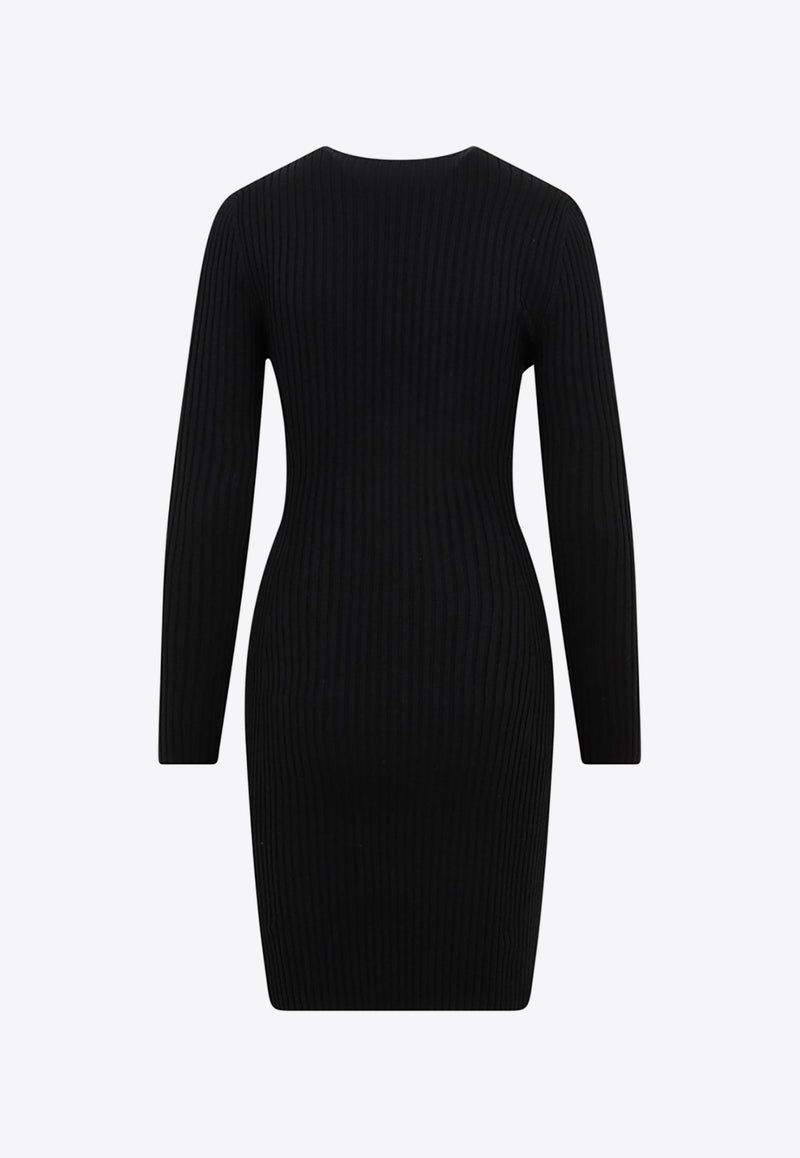 Knitted Knee-Length Dress with Cut-Outs