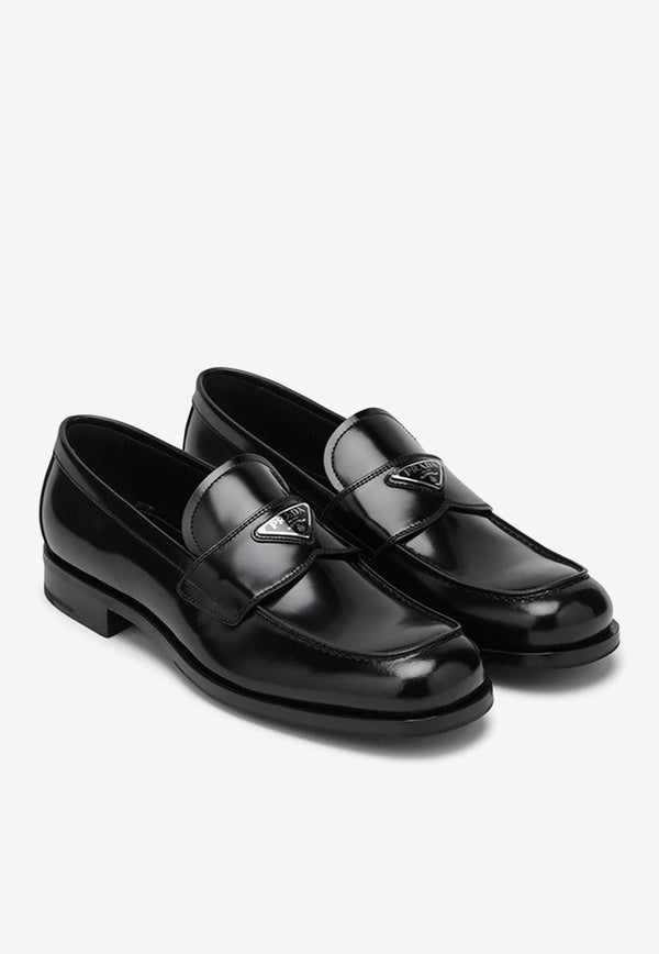 Brushed Leather Logo Loafers