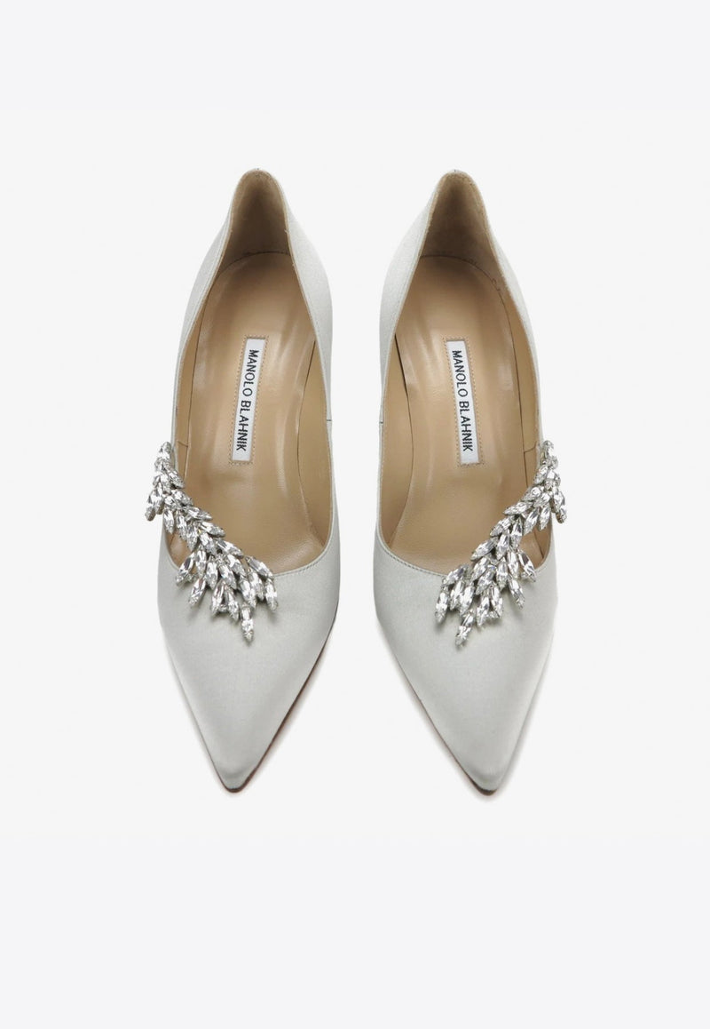 Nadira 90 Satin Crystal-Embellished Pumps