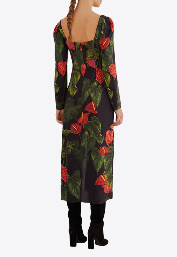Anthurium Long-Sleeved Midi Dress