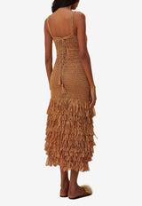 Raffia Cut-Out Fringed Midi Dress