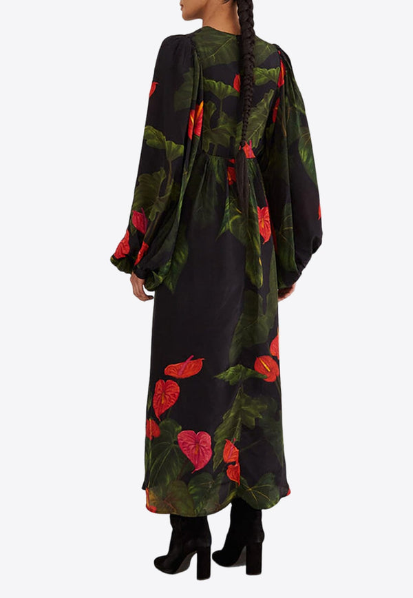 Anthurium Long-Sleeved Maxi Dress