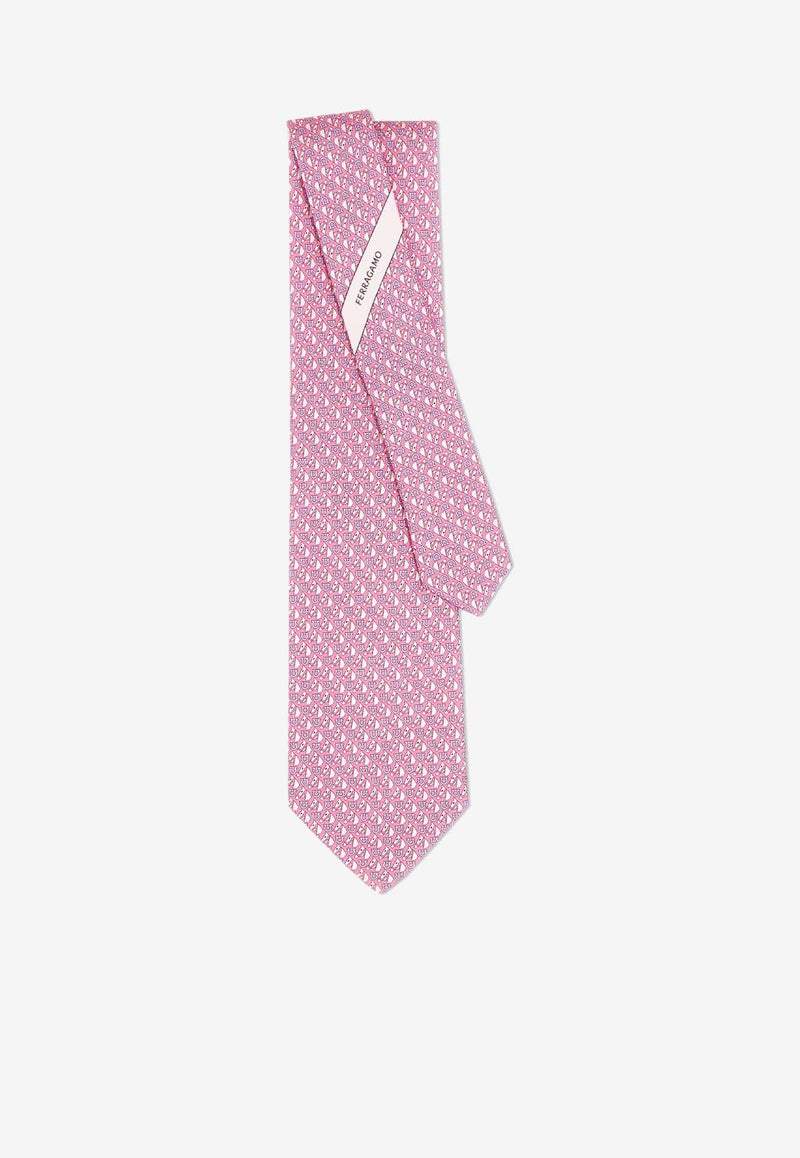 Equestrian Print Silk Tie