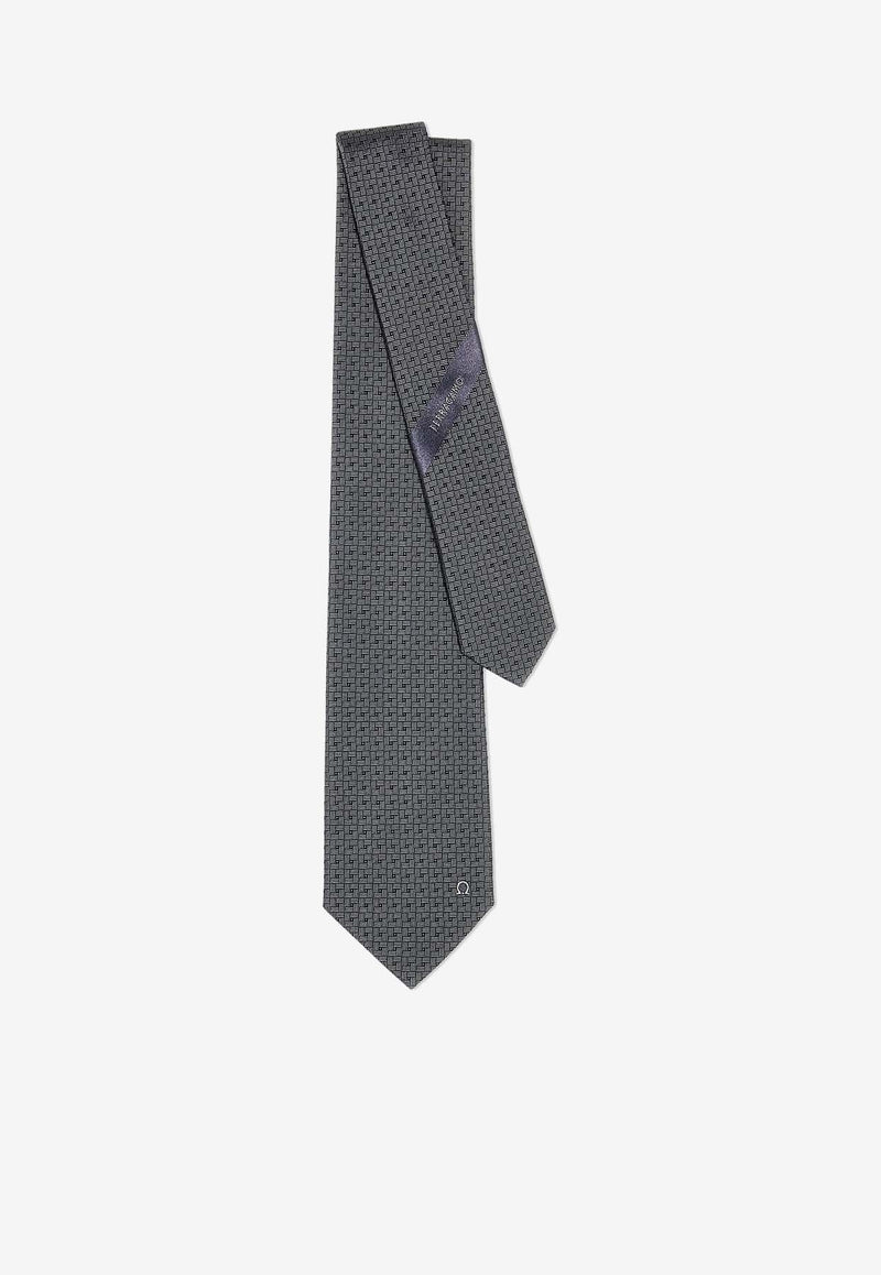 Gancini Embroidered Jacquard Silk Tie