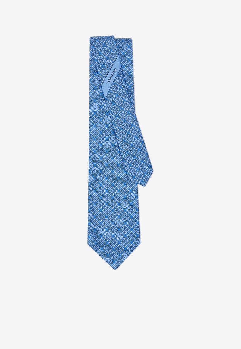 Gancini Check Print Silk Tie