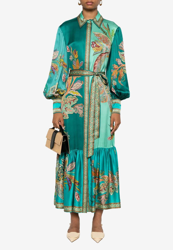 Franca Printed Silk Maxi Shirt Dress