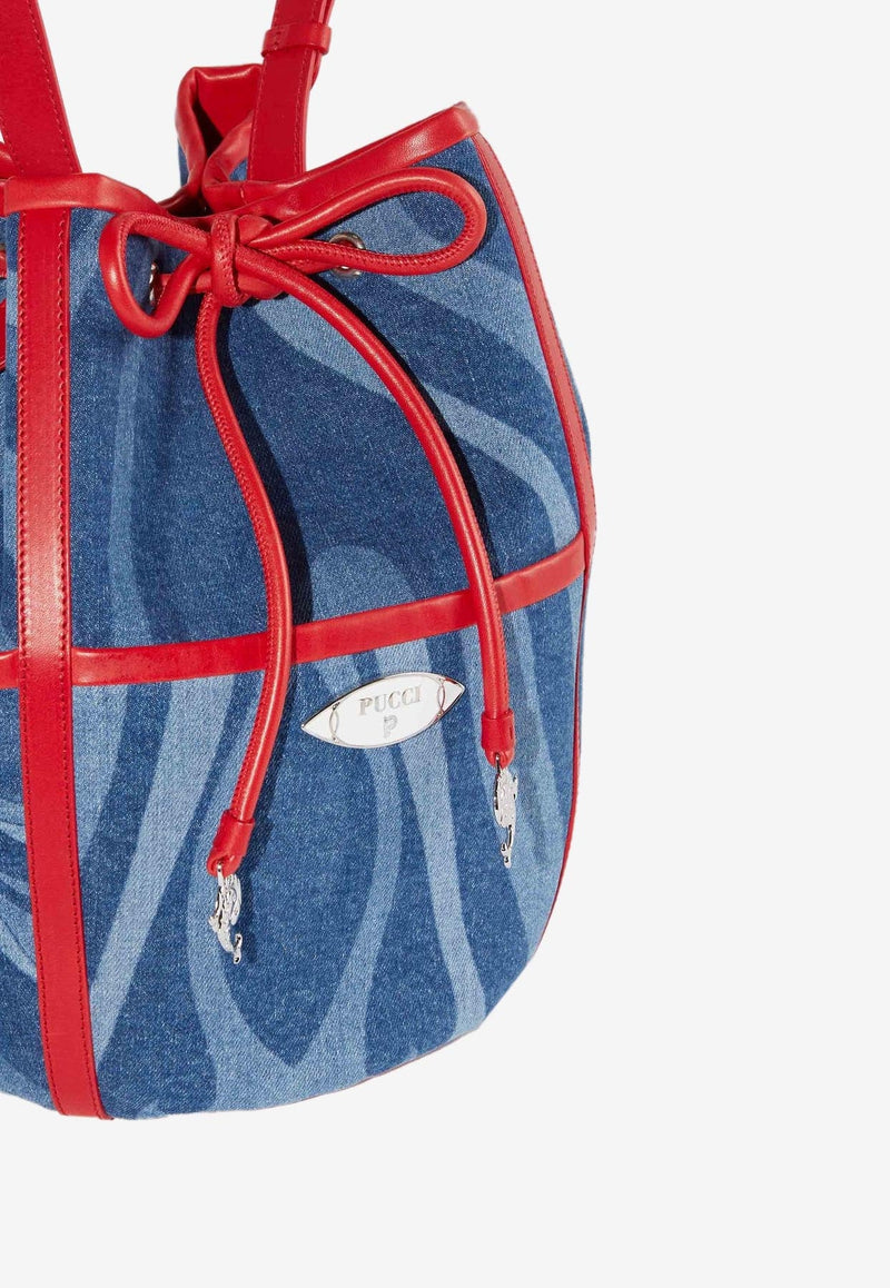 Marmo Print Denim Bucket Bag