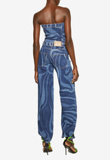 Marmo Print Strapless Denim Top