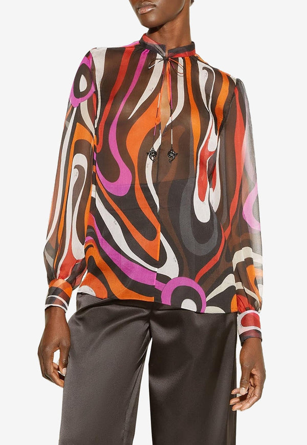 Marmo-Print Silk Blouse