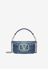 Small Locò Denim Shoulder Bag with Rhinestone Embellishments