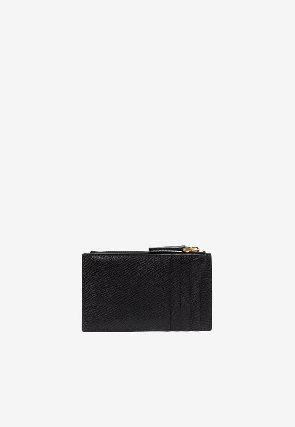 VLogo Zip Cardholder in Grained Leather