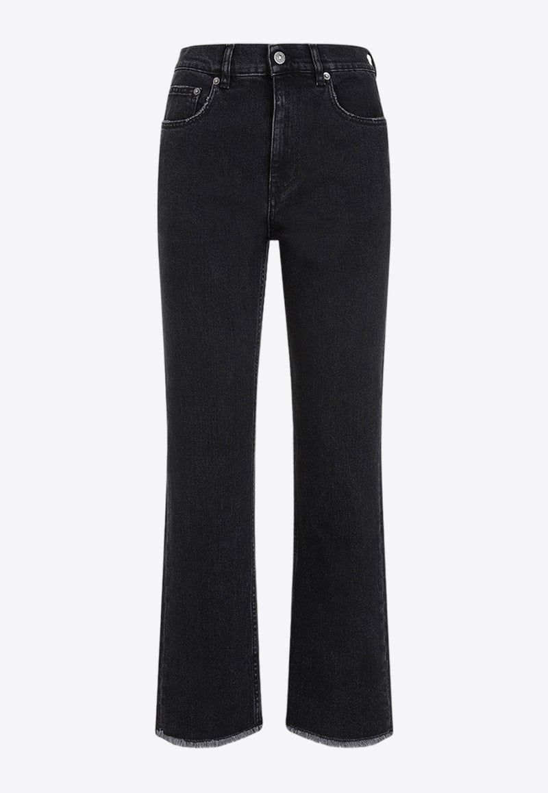 Frayed-Hem Cropped Flared Jeans