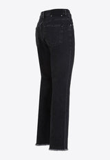 Frayed-Hem Cropped Flared Jeans