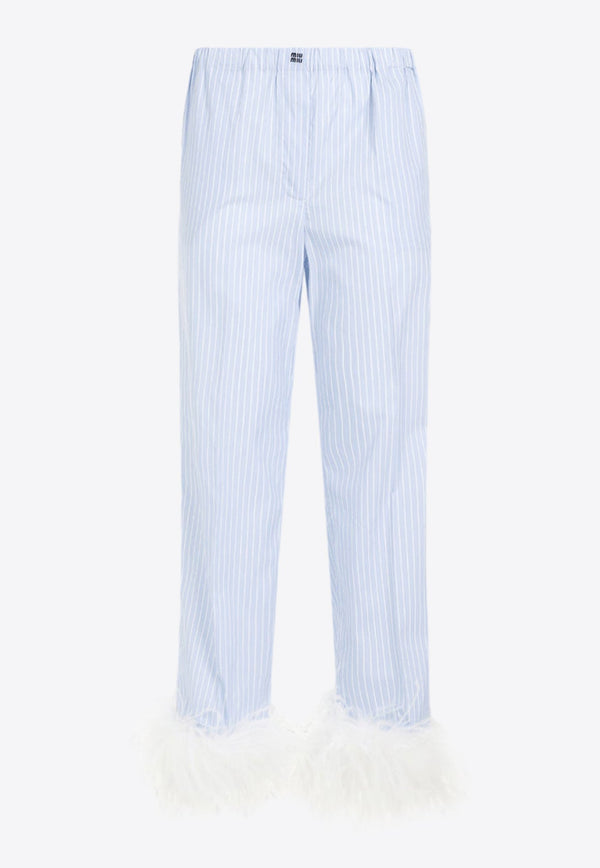 Feather-Embellished Striped Pajama Pants