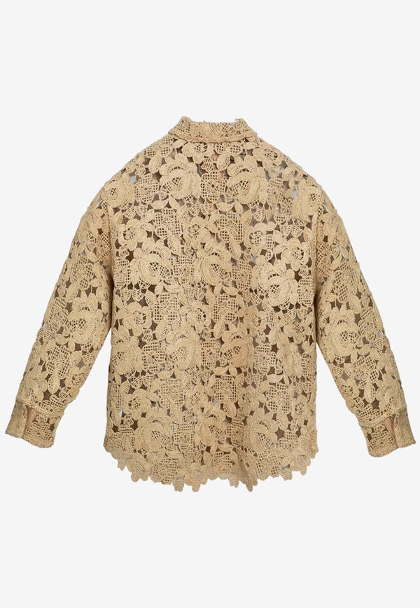 Raffia Perforated Shirt Jacket