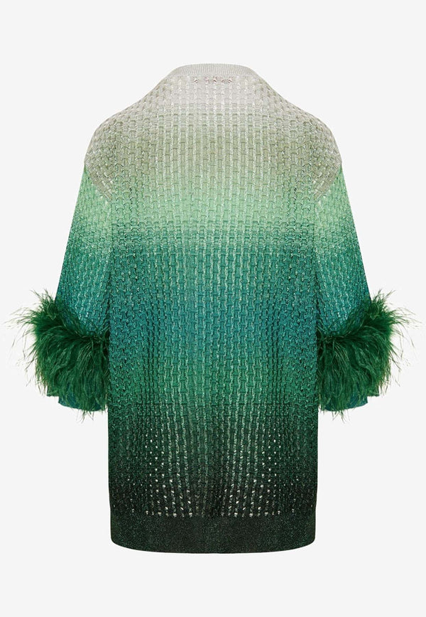 Feather-Trimmed Gradient Mini Dress