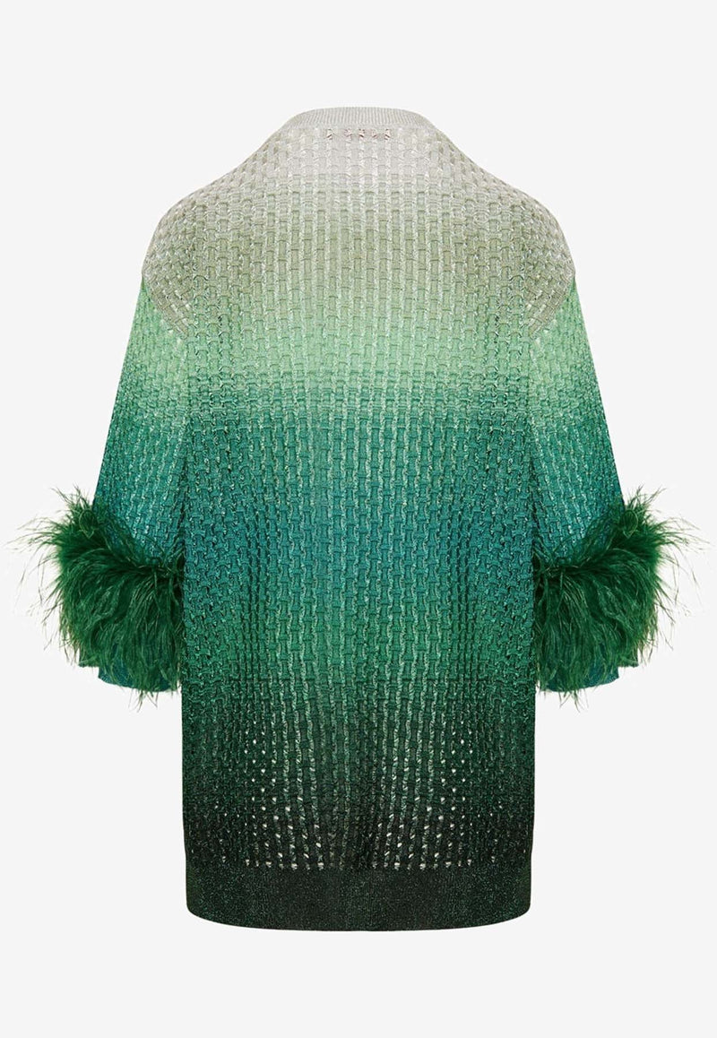 Feather-Trimmed Gradient Mini Dress