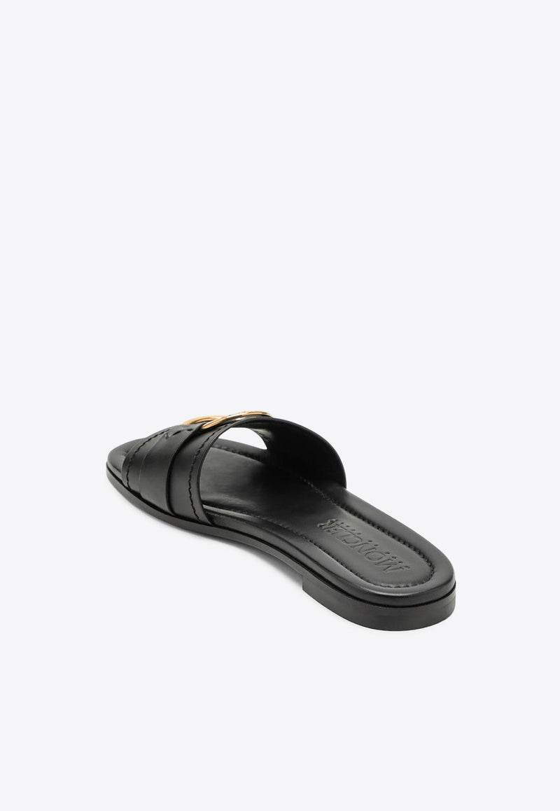 Bell Logo Plaque Calf Leather Flat Sandals