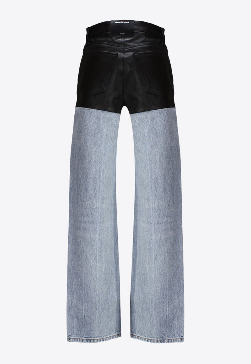 Leather Panel Straight Jeans