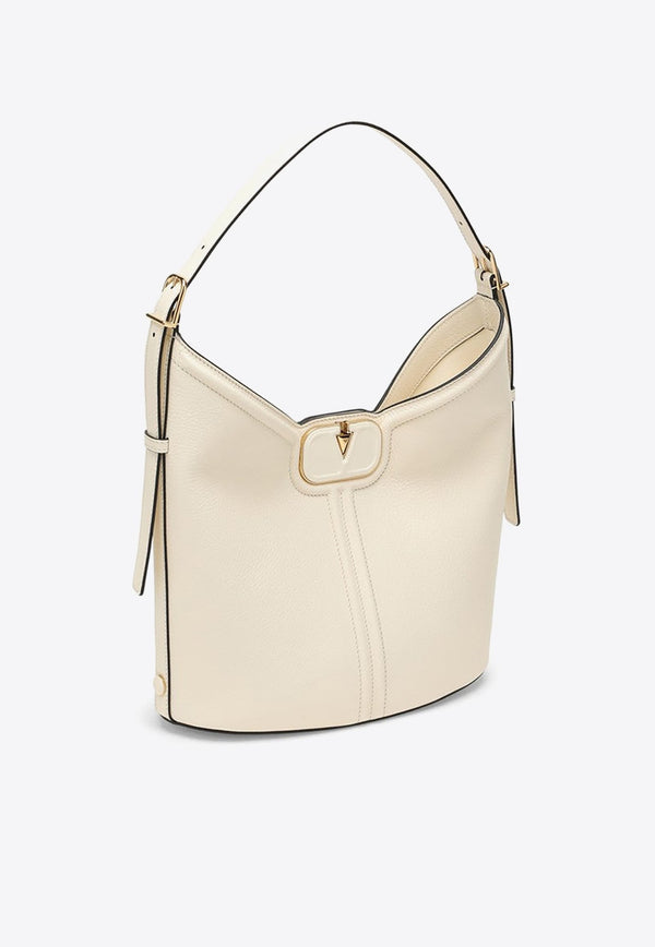 VLogo Grained Leather Hobo Bag