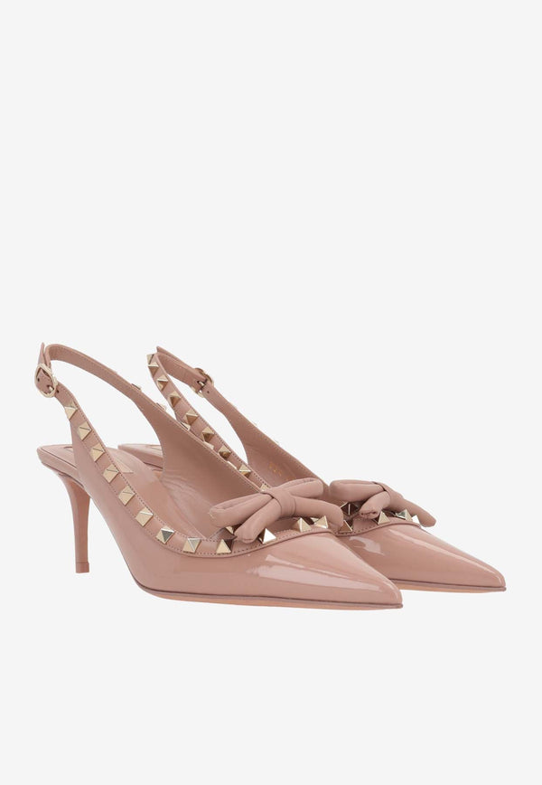 Rockstud Bow 60 Slingback Pumps in Patent Leather