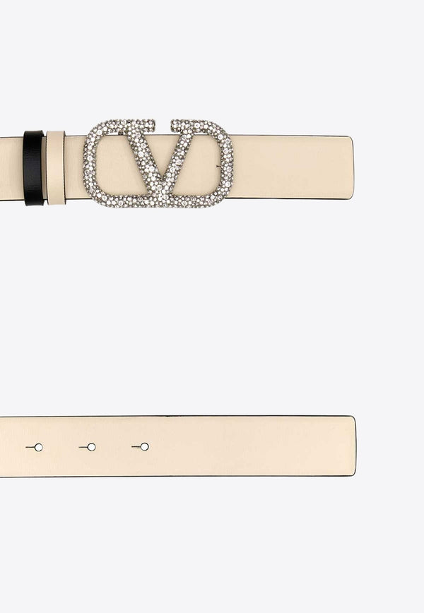 Crystal VLogo Leather Belt