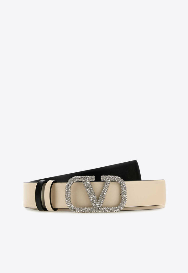 Crystal VLogo Leather Belt