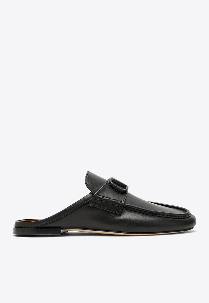 VLogo Almond-Toe Leather Slippers