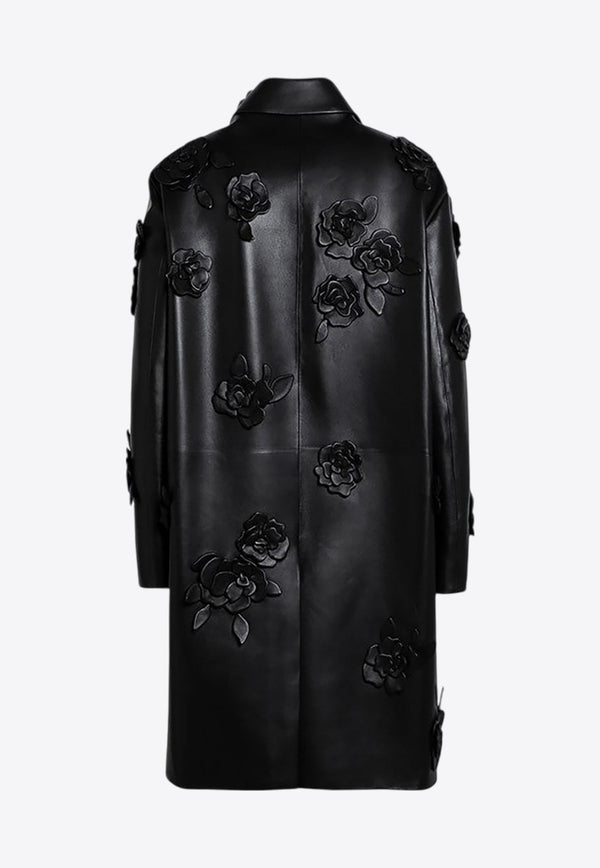 Floral Appliqué Nappa Leather Coat