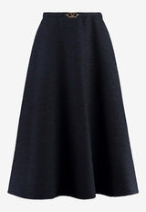 VLogo Boucle Flared Midi Skirt