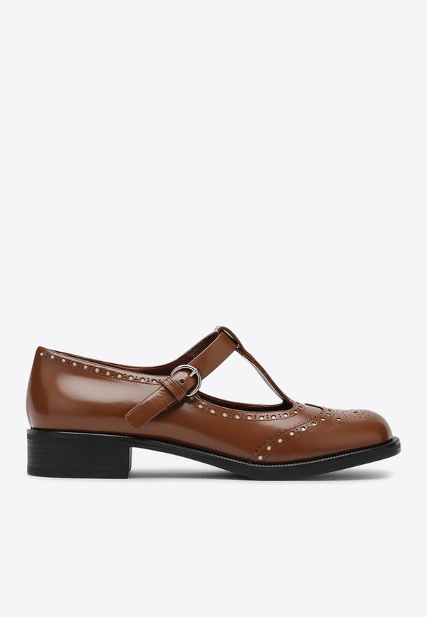 T-strap Leather Brogue Shoes