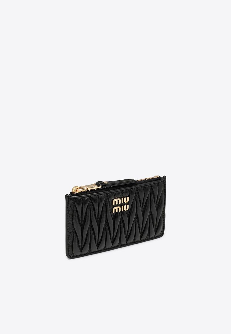 Logo Lettering Quilted Leather Zip Cardholder
