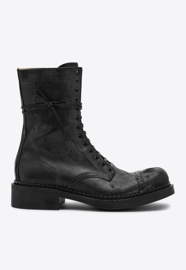 Lace-Up Mid-Calf Leather Boots